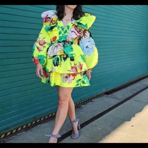 Christopher John Rogers x Target Floral Ruffle Tiered Mini Dress in Yellow - Picture 4 of 7